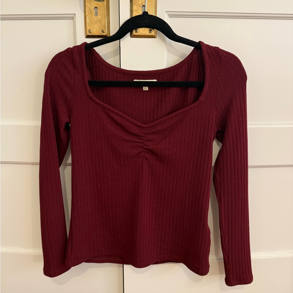 Madewell Mauve Ribbed Long Sleeve Top